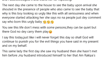 Photo of God will continue to punish you for the evil things you have said – Nigerian woman curses a friend who called her newborn son ugly