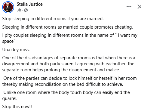 Sleeping in different rooms as a married couple promotes cheating - Nigerian lawyer says 3