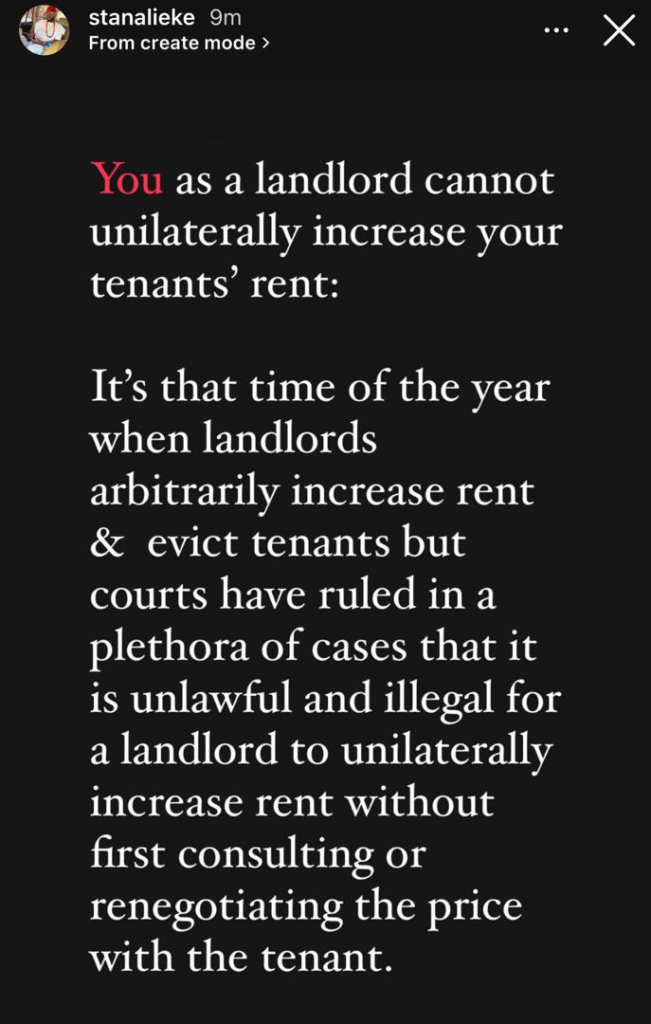 It is unlawful and illegal for a landlord to unilaterally increase rent without first consulting or renegotiating the price with the tenant - Speed Darlington’s lawyer, Stan Alieke 4