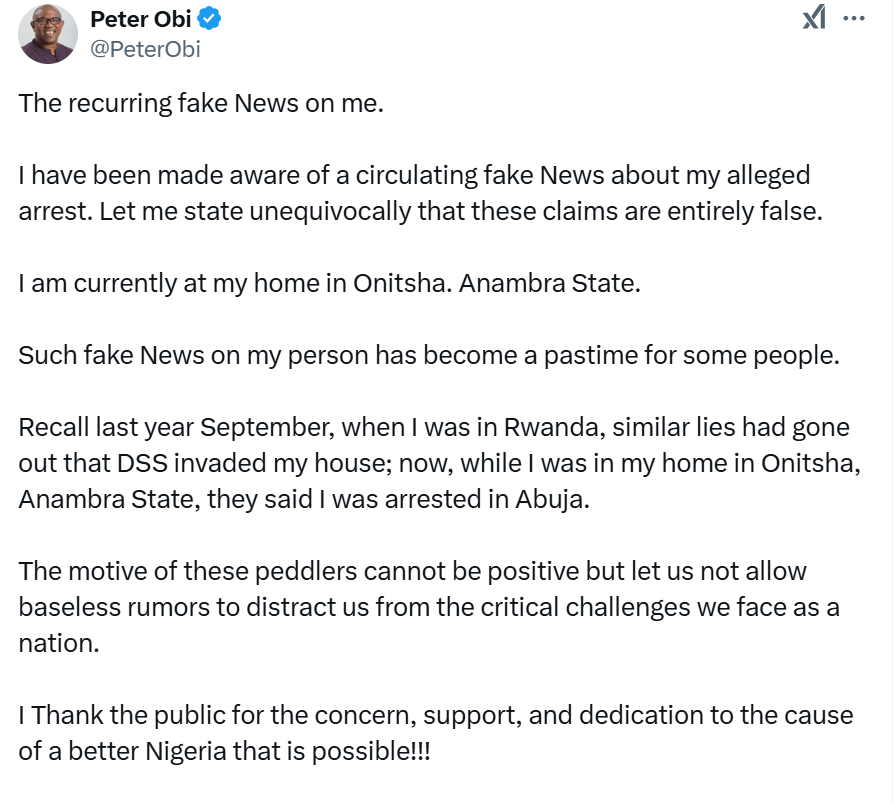 I'm in Onitsha, I've not been arrested - Peter Obi counters rumors 4