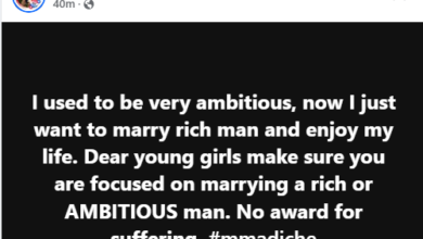 Photo of Make sure you are focused on marrying a rich or ambitious man. There’s no award for suffering – Nigerian woman advises young girls