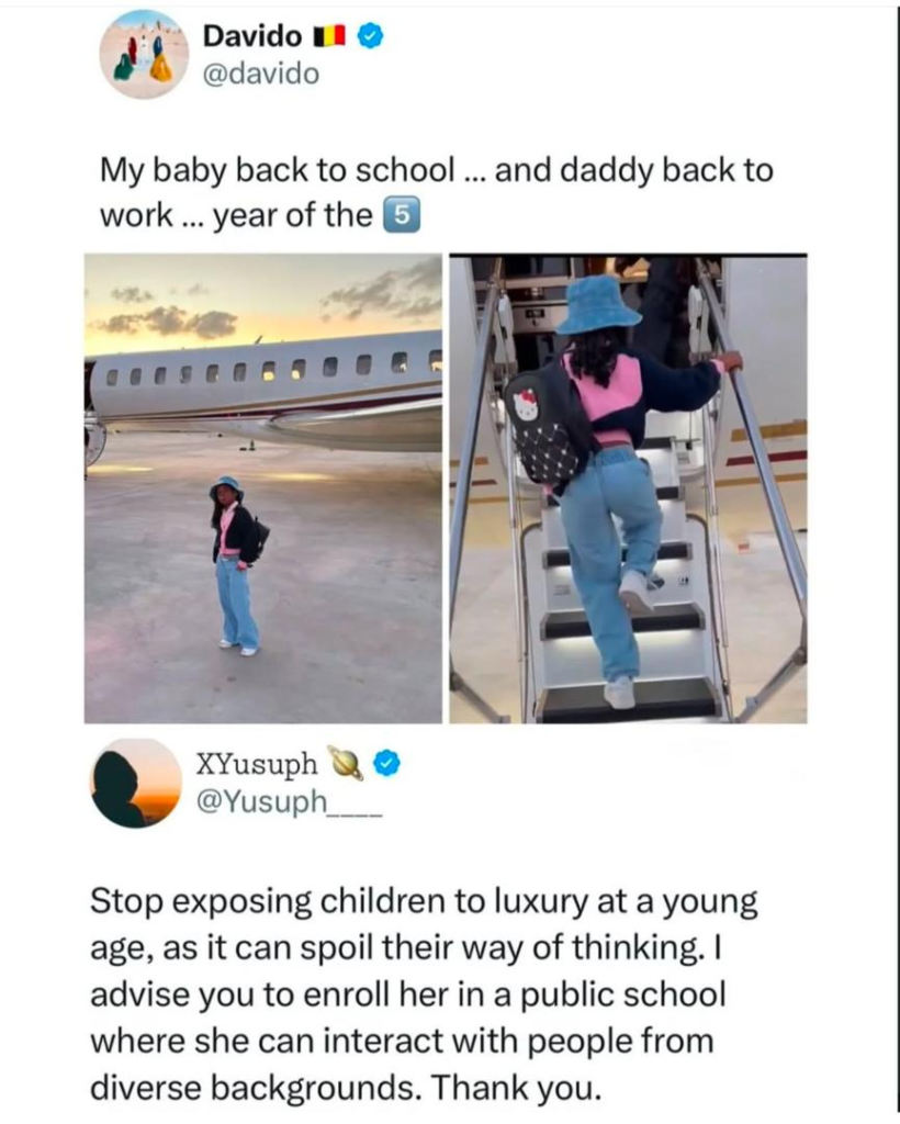 Stop exposing children to luxury at a young age, it can spoil their way of thinking - X user shares unsolicited advice to Davido after he posted a video of his daughter boarding his Private Jet 4