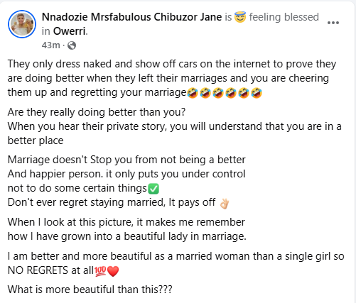 Nigerian woman shows off her husband and children as she takes a dig at women who 'dress nak3d and flaunt cars after leaving their marriages' 4