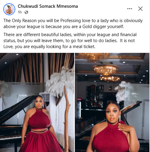 The only reason a man will be professing love to a lady who is obviously above his league is because he is a gold digger - Nigerian woman says 4