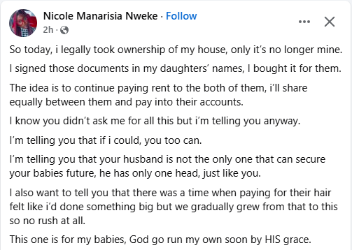 Your husband isn't the only one that can secure your children's future - Nigerian woman narrates how she bought a house for her young daughters and plans to pay them rent equally 3