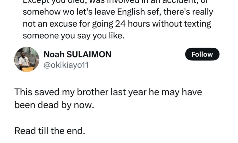 If your partner doesn’t constantly check on you, dump them- X user says as he shares story of how his brother was saved by his wife who he calls every hour 3