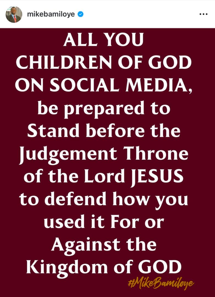 Be prepared to stand before the Judgement throne to defend how you used it for or against the kingdom of God - Clergyman, Mike Bamiloye tells ''Children of God'' 4