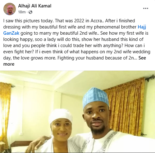 Polygamy is winning - Ghanaian man says as he shares photos showing how ''happy'' his first wife looked the day he married second wife 4