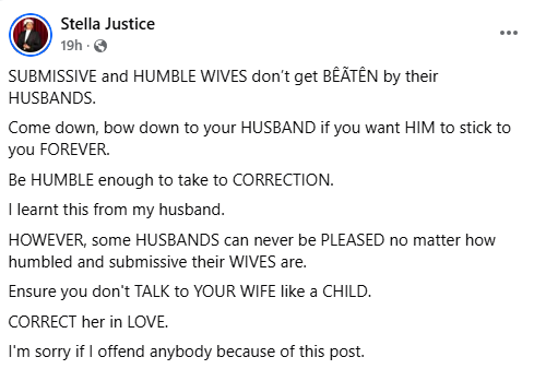 Submissive and humble wives don't get beaten by their husbands, bow down to your husband - Nigerian lawyer says 3