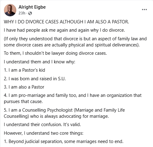 Divorce should only be applied as necessary evil, some marriages need to end - Nigerian lawyer explains why he handles divorce cases even though he is a pastor 4 Divorce should only be applied as necessary evil, some marriages need to end - Nigerian lawyer explains why he handles divorce cases even though he is a pastor 4