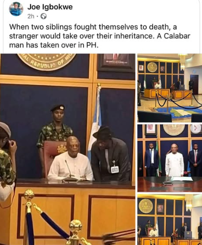 ''When two siblings fought themselves to death, a stranger would take over their inheritance'' - APC chieftain, Joe Igbokwe, writes as Rivers state Sole administrator assumes office 4 ''When two siblings fought themselves to death, a stranger would take over their inheritance'' - APC chieftain, Joe Igbokwe, writes as Rivers state Sole administrator assumes office 4