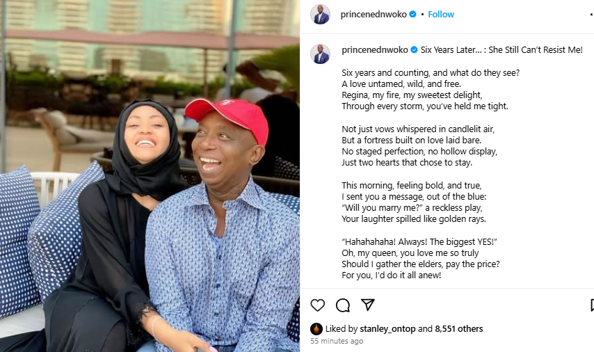 Six years later, she still can't resist me!'- Politician, Ned Nwoko, gushes about his sixth wife, Regina Daniel’s love for him 4 Six years later, she still can't resist me!'- Politician, Ned Nwoko, gushes about his sixth wife, Regina Daniel’s love for him 4
