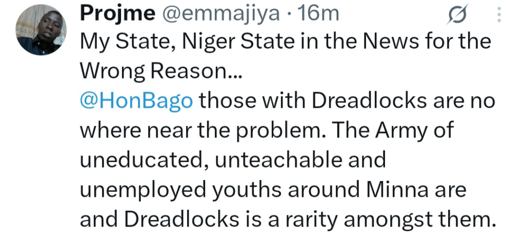 ''He should shave his beards to lead by example'' - Reactions as Niger state governor orders that persons with dreadlocks be arrested, fined, and given a haircut 8 ''He should shave his beards to lead by example'' - Reactions as Niger state governor orders that persons with dreadlocks be arrested, fined, and given a haircut 8