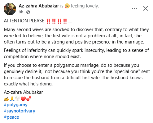 If you choose to enter a polygamous marriage, do so because you genuinely desire it, not because you think you're the "special one" sent to rescue the husband from a difficult first wife - Nigerian journalist tells Women 4 If you choose to enter a polygamous marriage, do so because you genuinely desire it, not because you think you're the "special one" sent to rescue the husband from a difficult first wife - Nigerian journalist tells Women 4