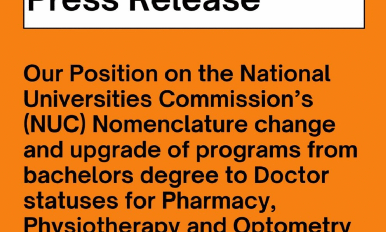 If one wishes to be a medical doctor, there is a rigorous pathway for that - Resident doctors speak against decision by NUC to upgrade degrees of pharmacists and physiotherapists from "Bachelor’s" to "Doctor" 5 If one wishes to be a medical doctor, there is a rigorous pathway for that - Resident doctors speak against decision by NUC to upgrade degrees of pharmacists and physiotherapists from "Bachelor’s" to "Doctor" 5