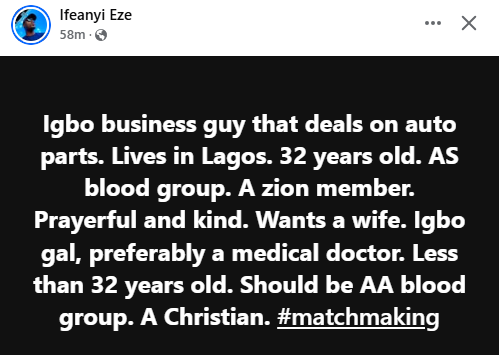 Everyone has the right to choose who they want - Reactions as Nigerian auto spare parts dealer seeks a prayerful and kind medical doctor to marry 11 Everyone has the right to choose who they want - Reactions as Nigerian auto spare parts dealer seeks a prayerful and kind medical doctor to marry 11