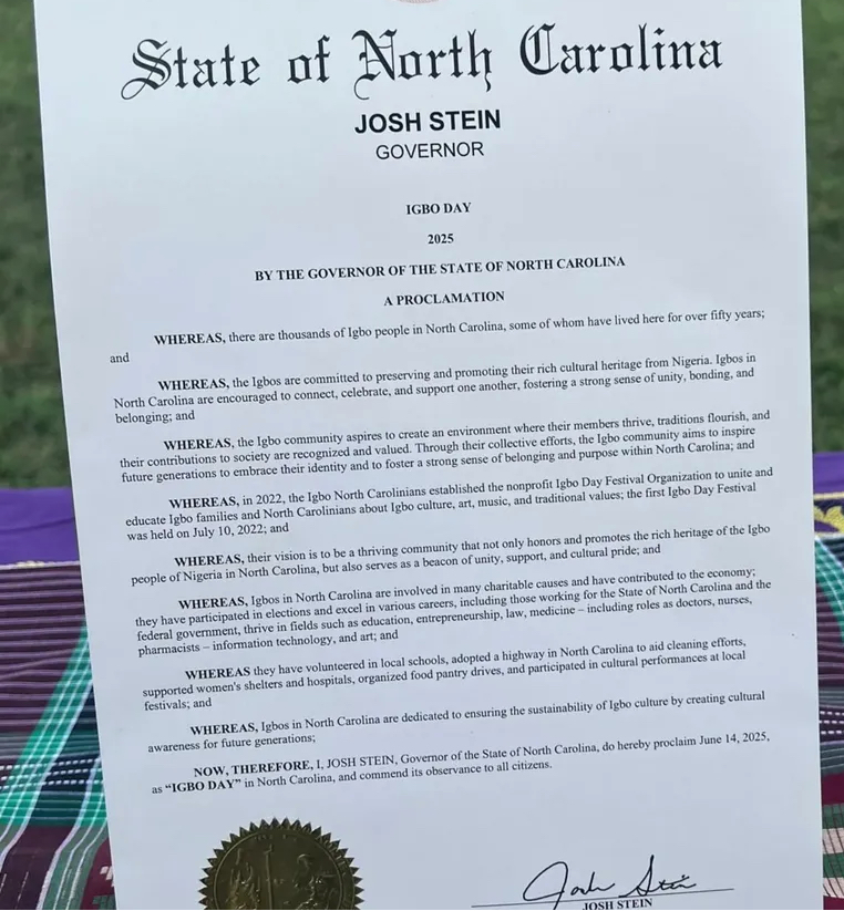 State of North Carolina declares June 14, 2025 as “Igbo day” 4 State of North Carolina declares June 14, 2025 as “Igbo day” 4