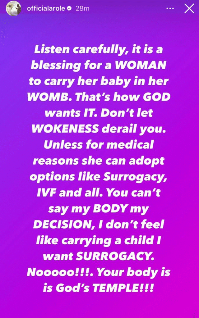 ''It is a blessing for a woman to carry her baby in her womb, that's how God wants it'' - Comedian Arole knocks ‘woke’ healthy women who choose surrogacy over being pregnant 4 ''It is a blessing for a woman to carry her baby in her womb, that's how God wants it'' - Comedian Arole knocks ‘woke’ healthy women who choose surrogacy over being pregnant 4