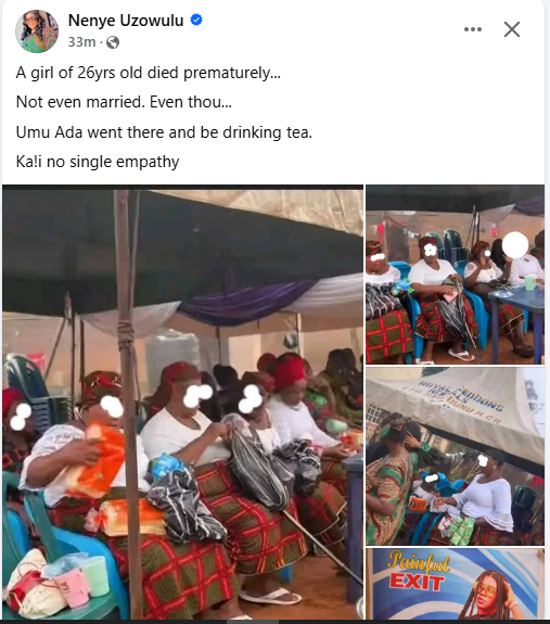 Nigerian woman criticises Umuada for 'collecting tea and bread during the burial of 26-year-old lady' 4 Nigerian woman criticises Umuada for 'collecting tea and bread during the burial of 26-year-old lady' 4