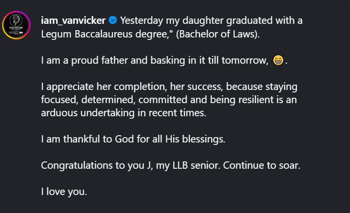 Actor Van Vicker celebrates as daughter graduates with law degree 4 Actor Van Vicker celebrates as daughter graduates with law degree 4