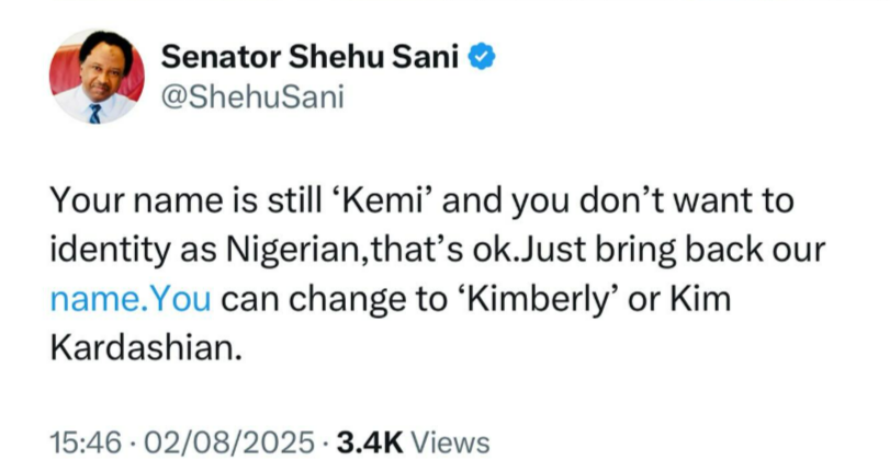 You can change to ‘Kimberly’ or Kim Kardashian- Senator Shehu Sani tells Kemi Badenoch after she said’’ I don’t see myself as Nigerian by identity’’ 4 You can change to ‘Kimberly’ or Kim Kardashian- Senator Shehu Sani tells Kemi Badenoch after she said’’ I don’t see myself as Nigerian by identity’’ 4