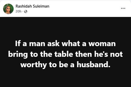 A man who asks what a woman brings to the table is not worthy to be a husband - Nigerian lady says 7 A man who asks what a woman brings to the table is not worthy to be a husband - Nigerian lady says 7
