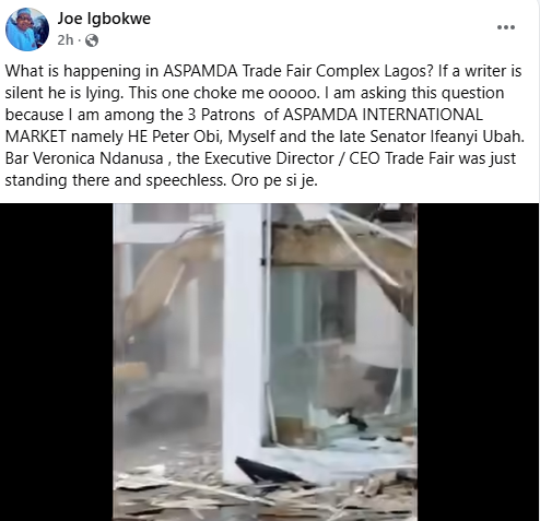 This one choke me oo - Joe Igbokwe questions the demolition of some plazas at Lagos Trade Fair 4
