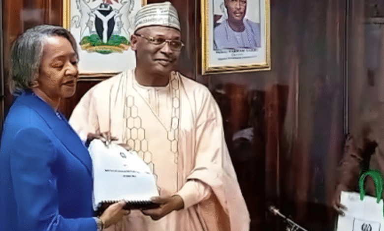 Photo of Yakubu hands over to Agbamuche as INEC Acting Chair