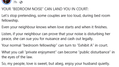 Photo of Your Bedroom noise can land you in court -Nigerian lawyer cautions couples