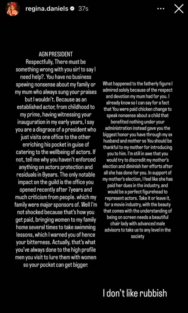 ''Respectfully, there must be something wrong with you sir'' - Regina Daniels slams AGN President, Emeka Rollas for saying she needs help 4