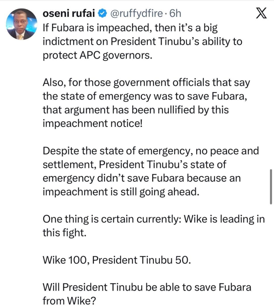 If Fubara is impeached, then it’s a big indictment on President Tinubu’s ability to protect APC governors- Rufai Oseni 6