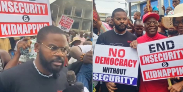 “Schools are still open while students are being kidnapped, what’s happening in this country ?”- Falz joins his father Femi Falana SAN to protest in Lagos over rising insecurity in Nigeria 1 Photo of “Schools are still open while students are being kidnapped, what’s happening in this country ?”- Falz joins his father Femi Falana SAN to protest in Lagos over rising insecurity in Nigeria