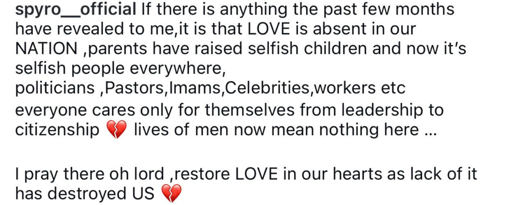 “There Is No Love Left in Nigeria” — Spyro Laments State of Society 4 “There Is No Love Left in Nigeria” — Spyro Laments State of Society 4