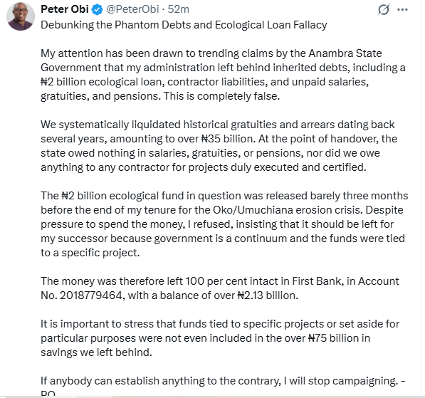 ''If You Find Even One Person I Owed, I Will End My 2027 Campaign” — Peter Obi dares Soludo 4 ''If You Find Even One Person I Owed, I Will End My 2027 Campaign” — Peter Obi dares Soludo 4